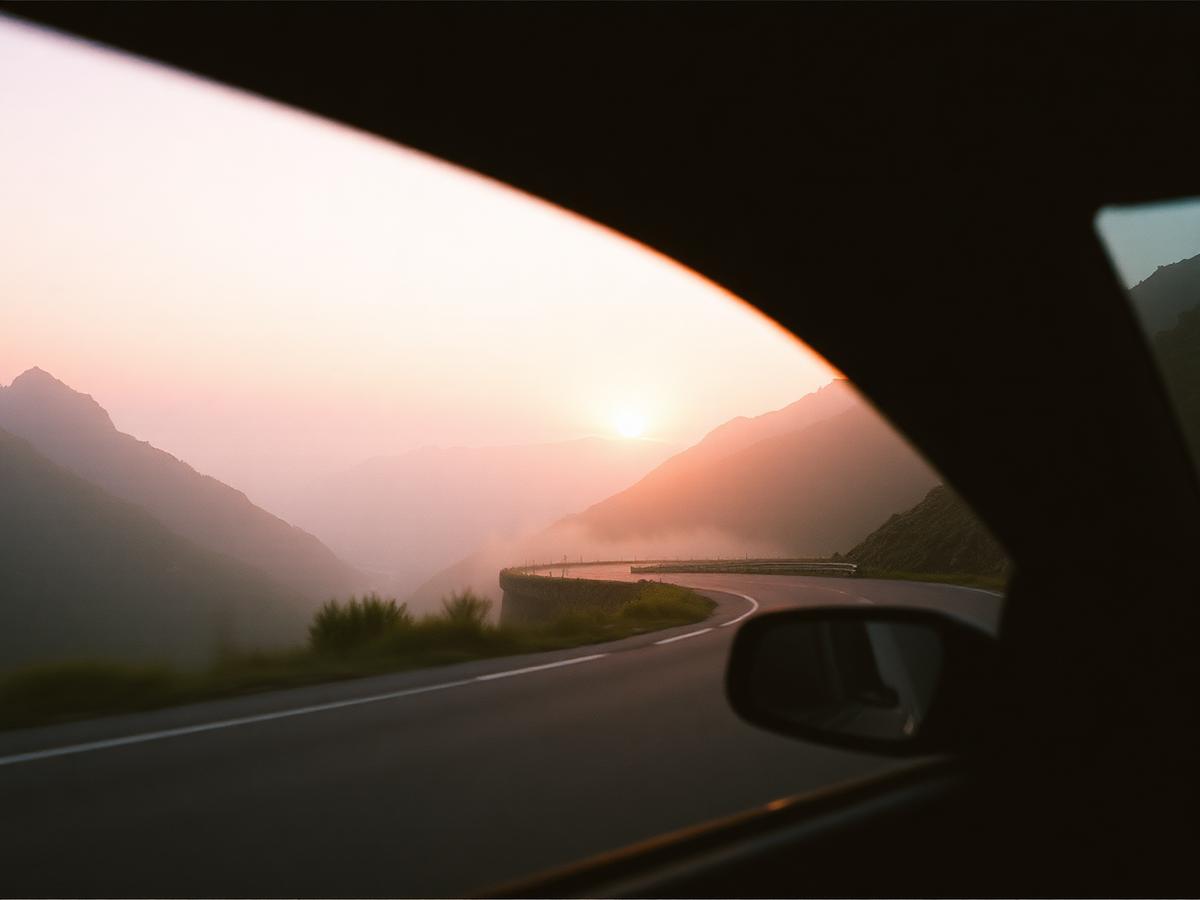 Mountain road at sunrise