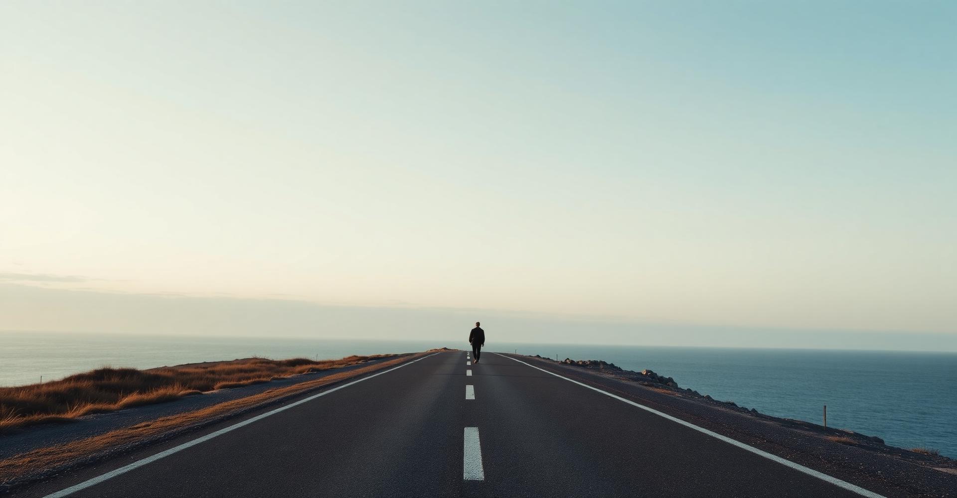 Walking a coastal road at dawn